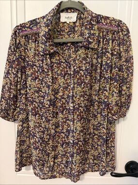 ba&sh Purple Multi-Color Floral Button-Down Shirt